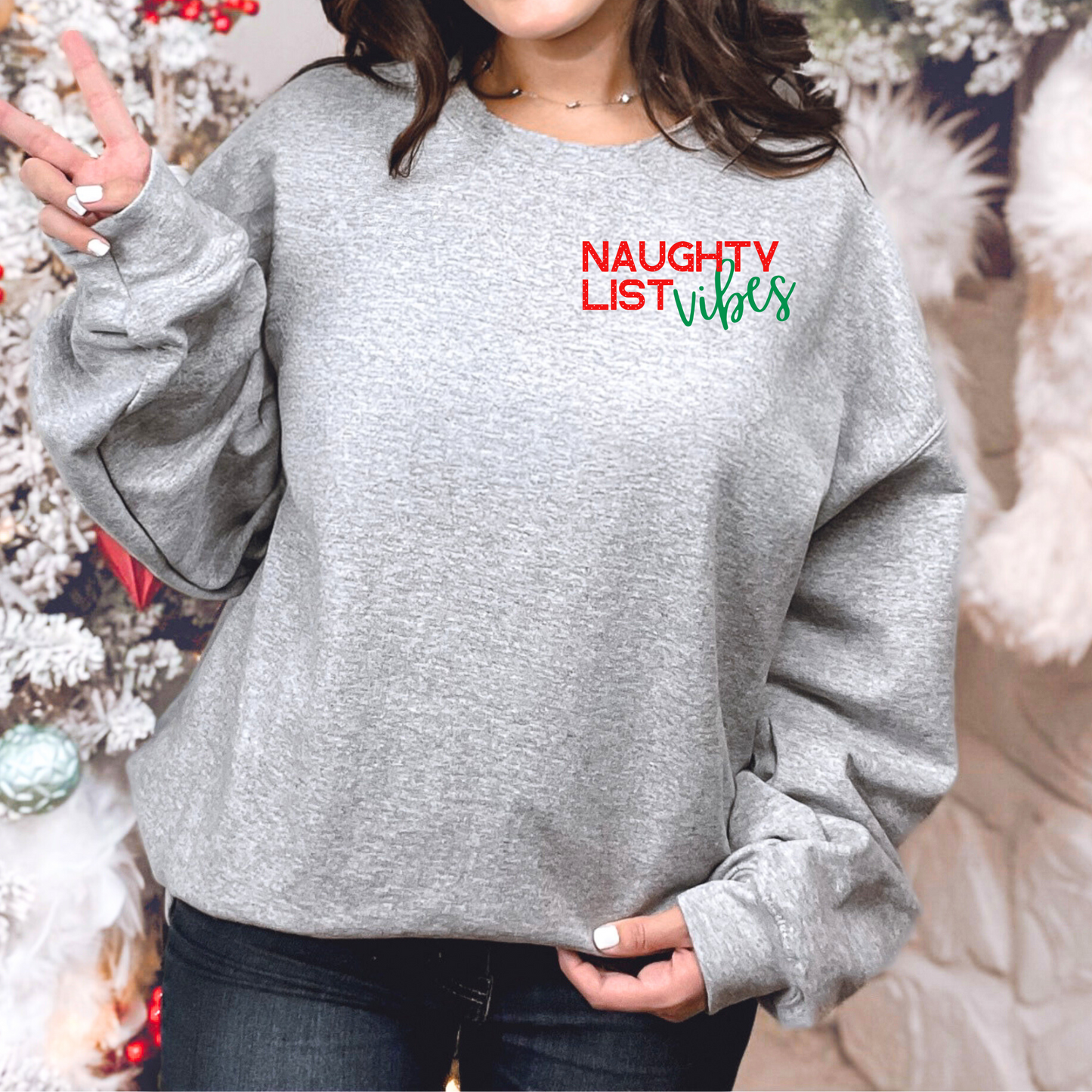 Wholesale Naughty List Vibes - White Sweatshirt