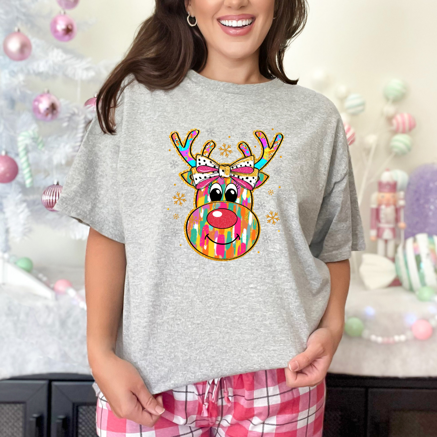 Wholesale Colorful Reindeer Bling - Grey Sweatshirt