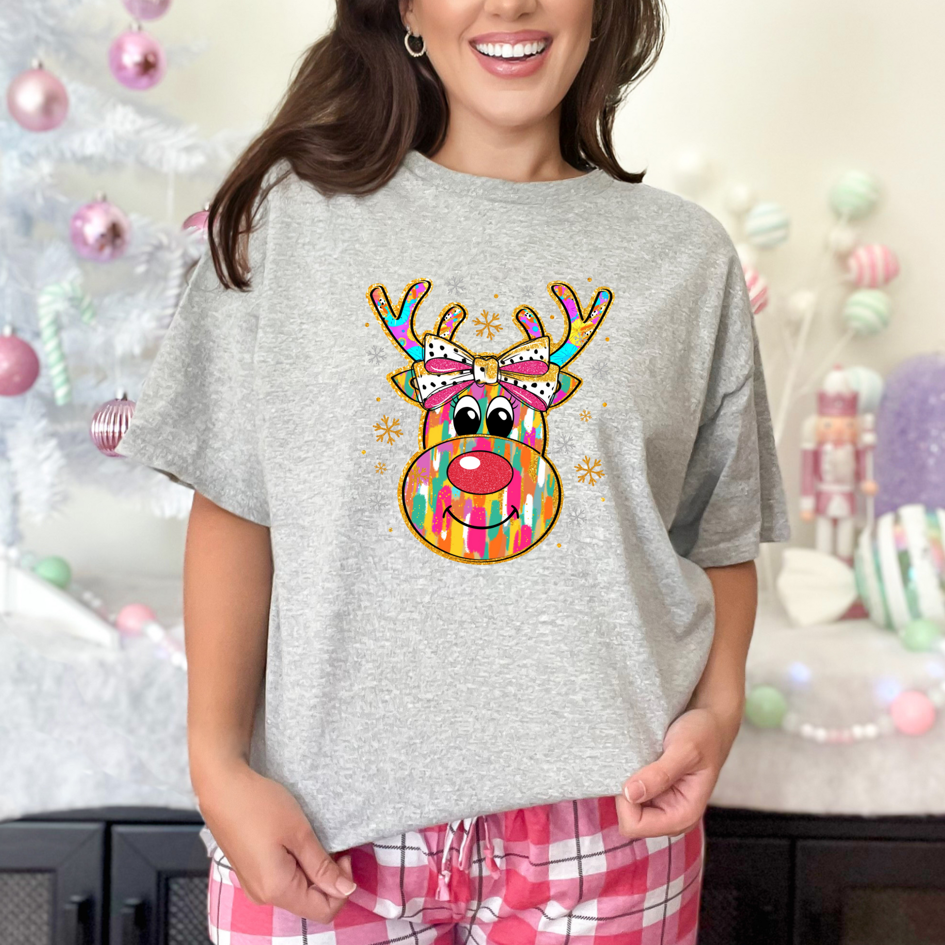Wholesale Colorful Reindeer Bling - Grey Sweatshirt