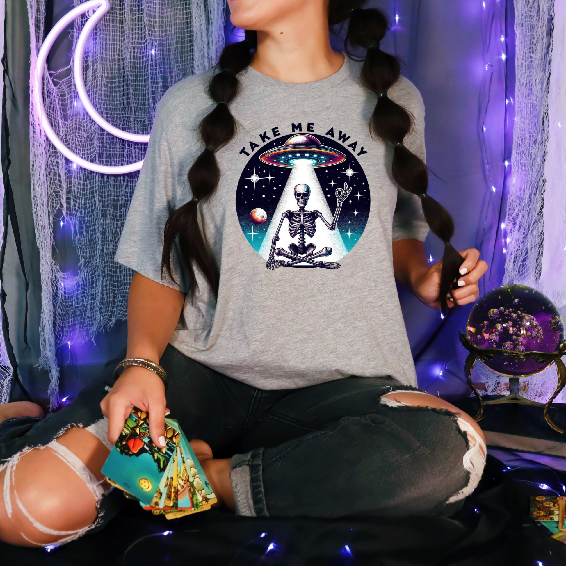 Wholesale Take me away Skeleton Graphic Tee - Grey Tee