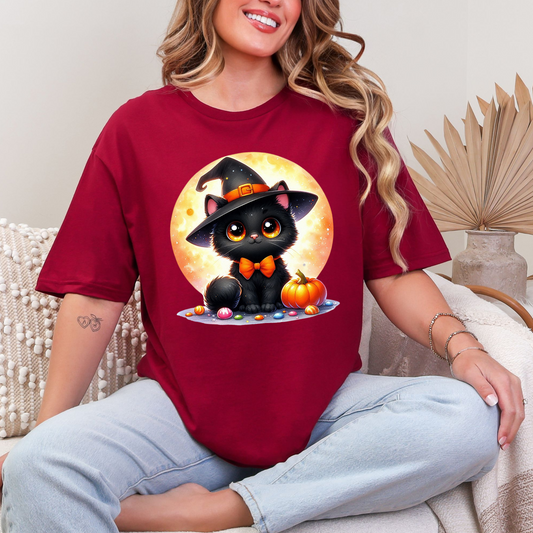 Wholesale Cat with Moon Graphic Tee - Cardinal Red Tee