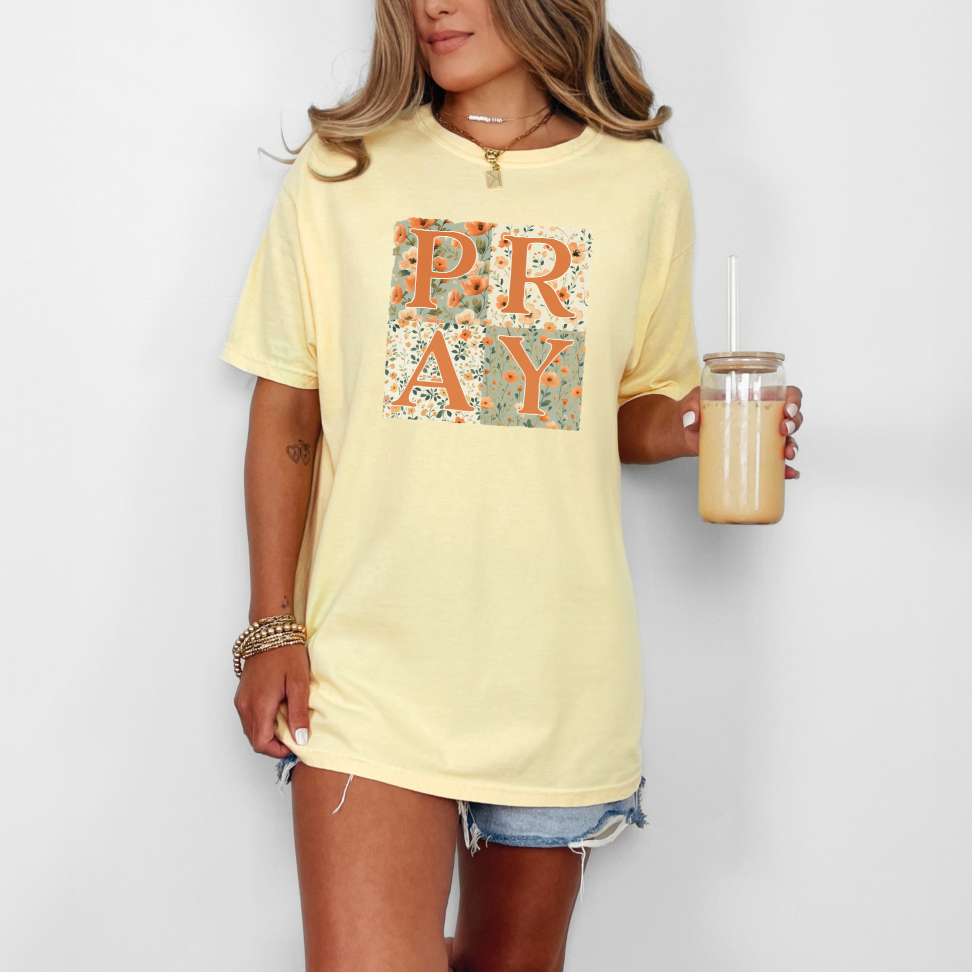 Wholesale Floral Pray Graphic Tee - CC Bay Tee