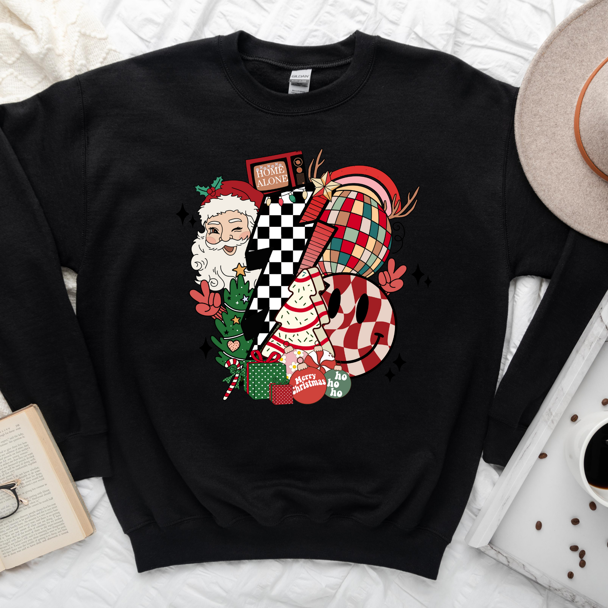 Wholesale Retro Christmas Graphic Tee - Black Sweatshirt