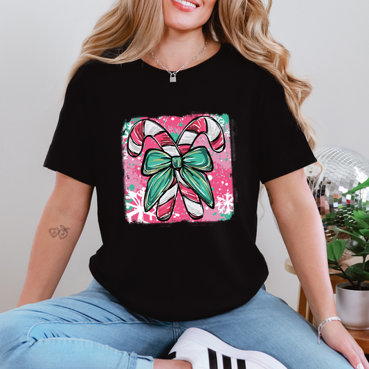 Wholesale Colorful Candy Cane Graphic Tee - Black Tee