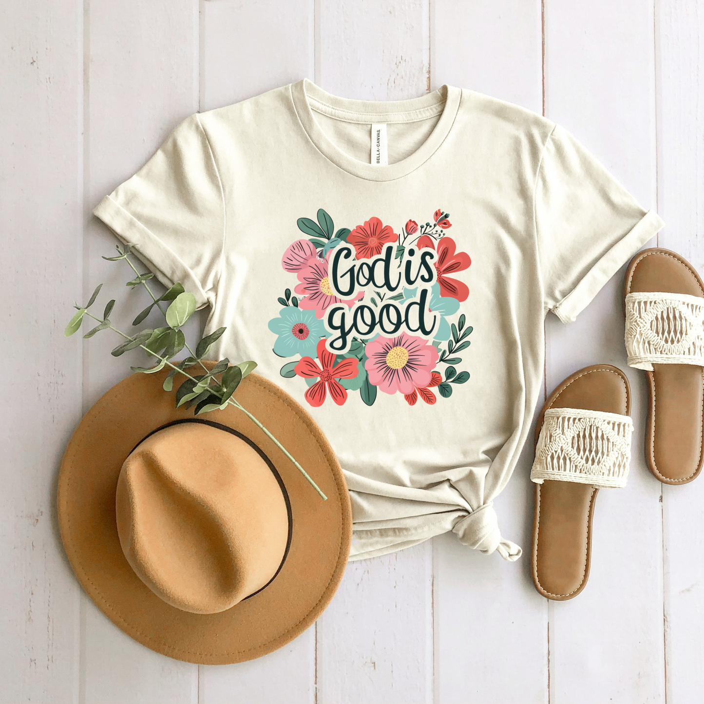 Wholesale Floral God is Good Graphic Tee - Heather Prism Sunset Tee
