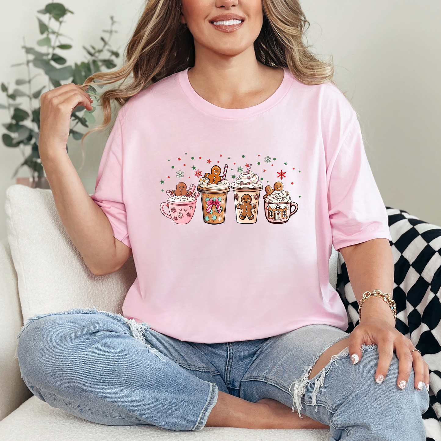 Wholesale Gingerbread Coffee Graphic Tee - Soft Pink Tee