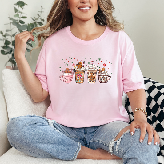 Wholesale Gingerbread Coffee Graphic Tee - Soft Pink Tee