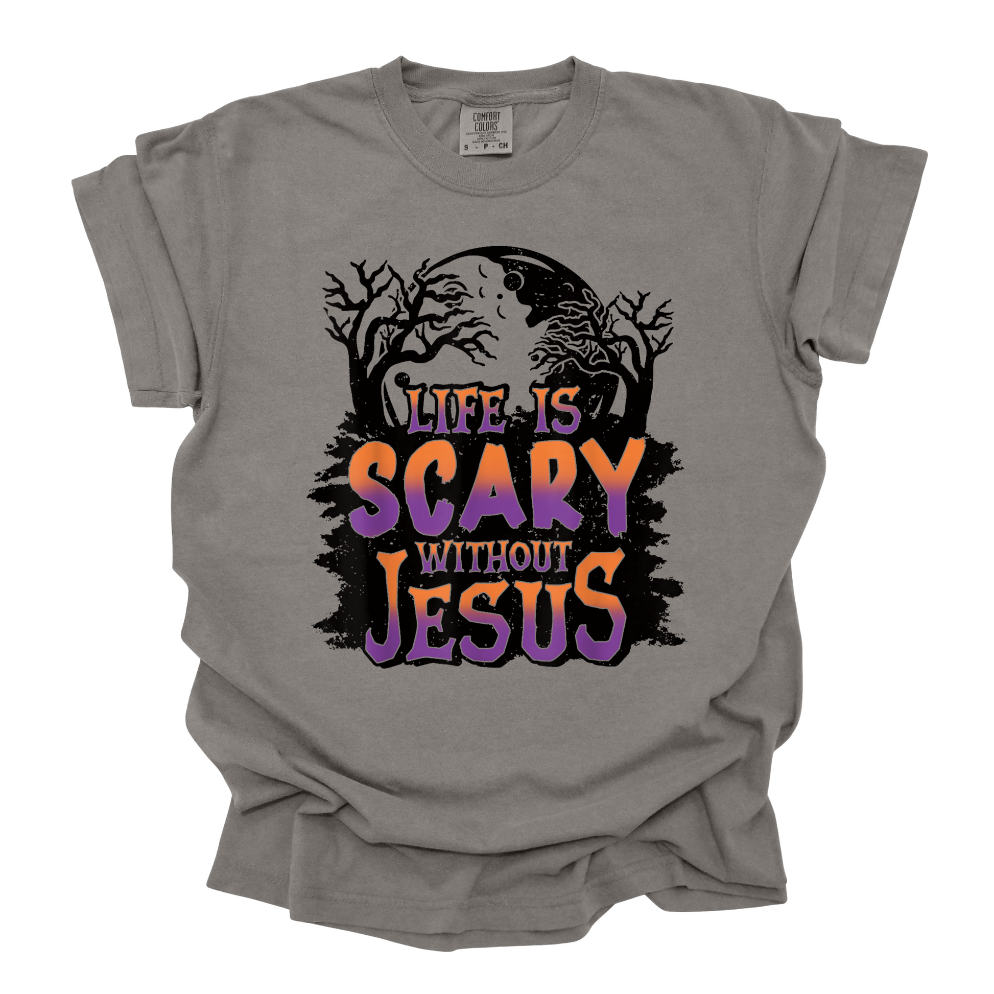 Wholesale Life is scary without Jesus Graphic Tee - Comfort Colors Gray