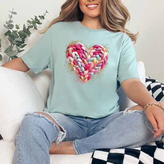Faux Glitter Yarn Heart Graphic Tee