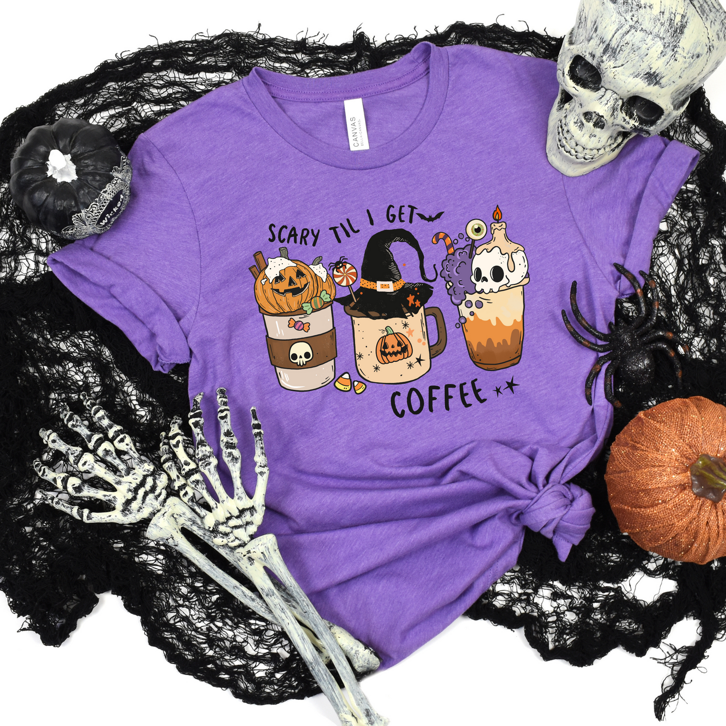 Wholesale Scary Coffee Graphic Tee - Heather Team Purple Tee