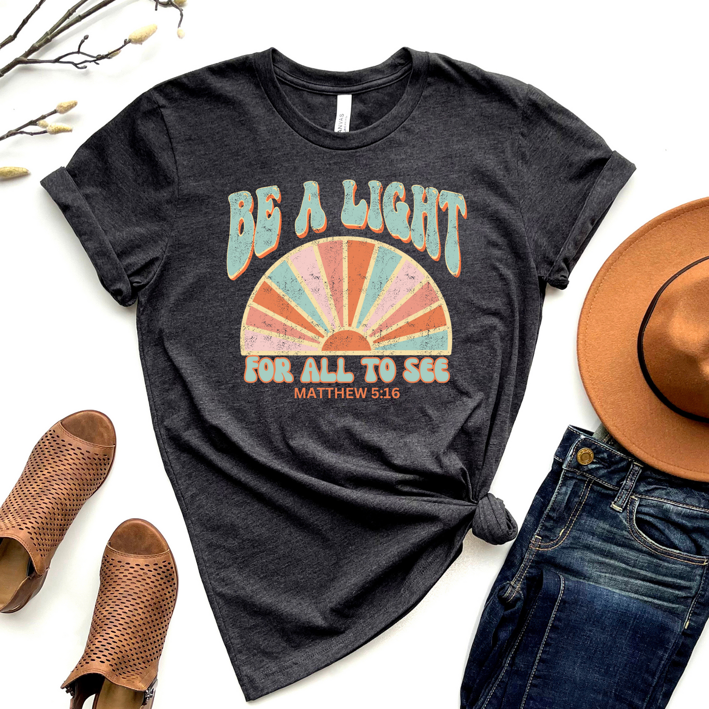 Wholesale Be a Light Graphic Tee - Heather Charcoal Tee