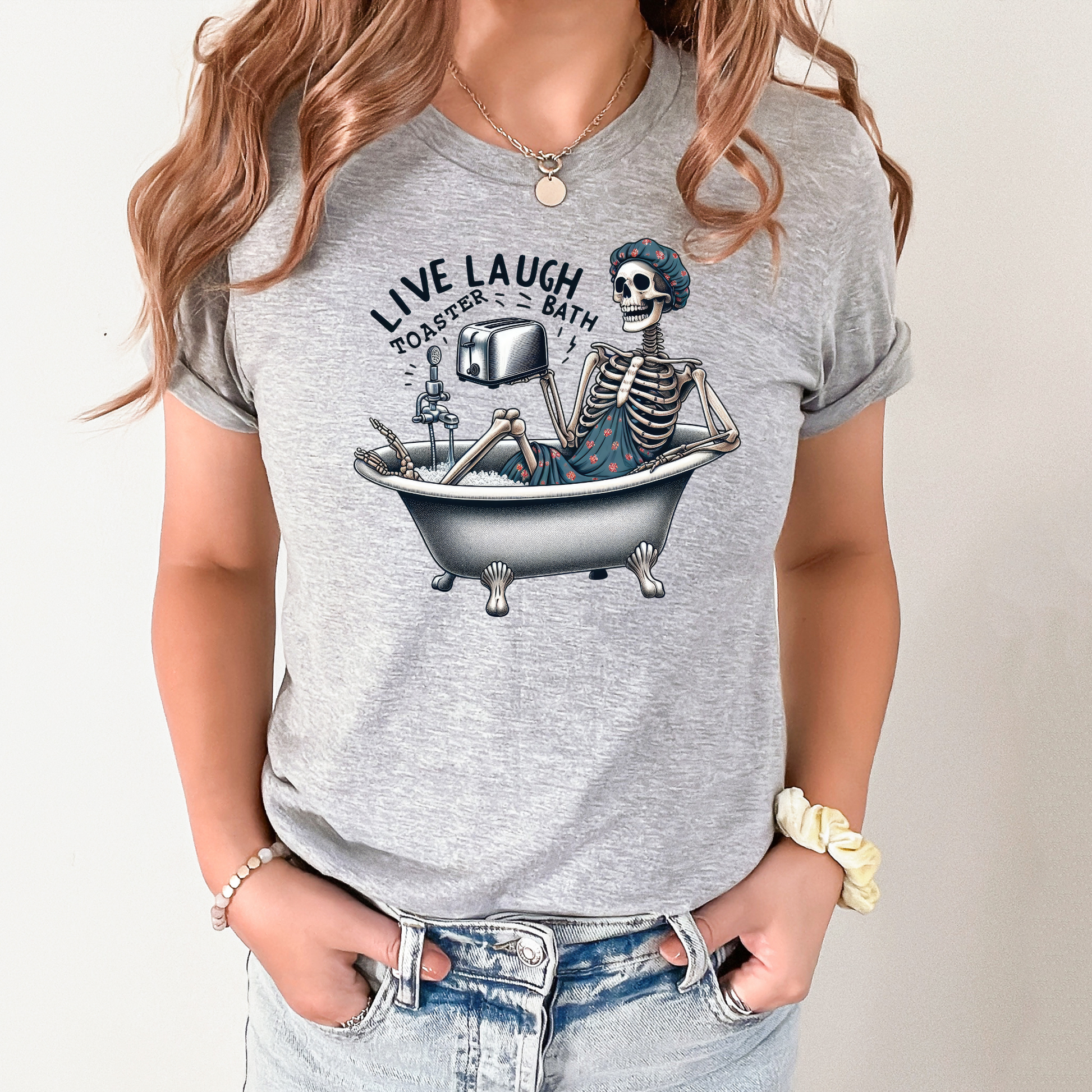 Wholesale Live Laugh Toaster Bath Graphic Tee - Grey Tee