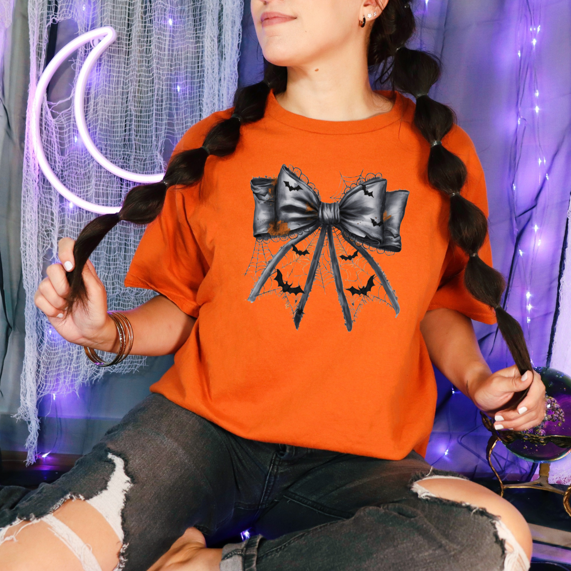 Wholesale Bat Coquette Bow Graphic Tee - White Tee