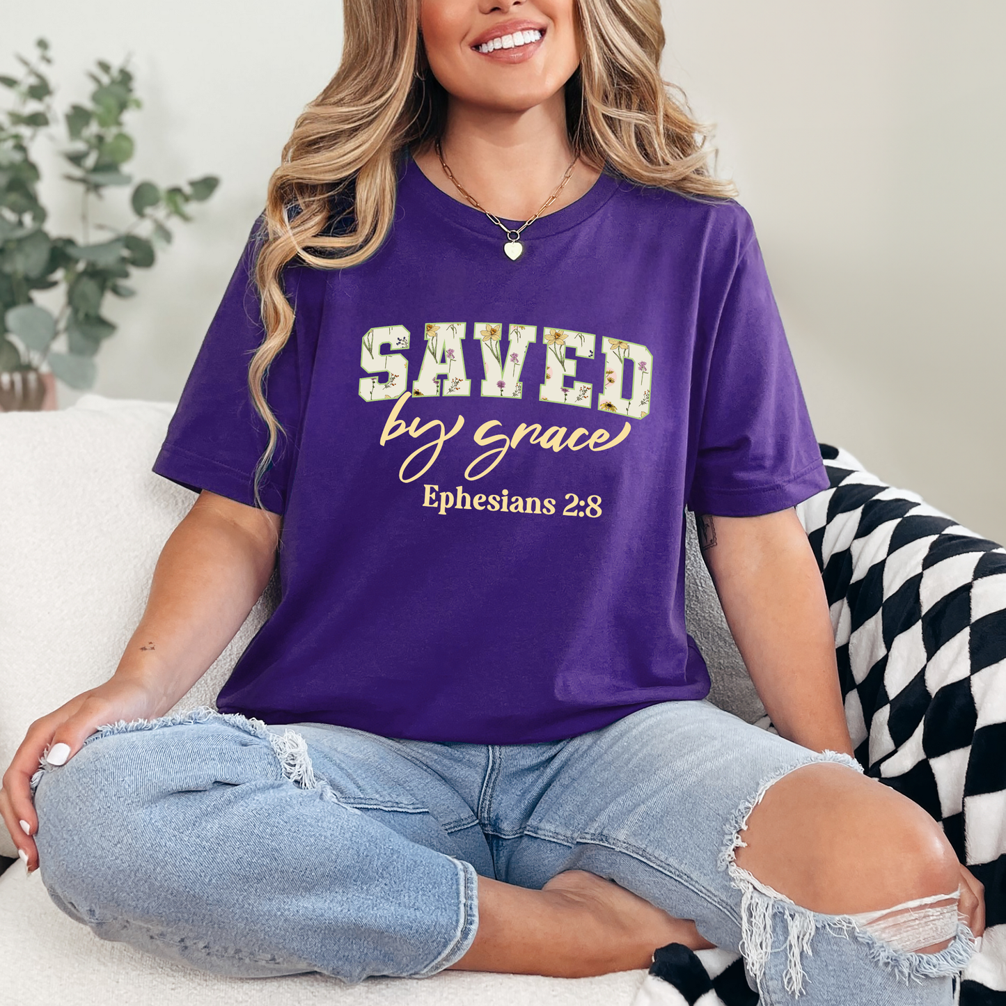 Wholesale Saved By Grace Graphic Tee - Team Purple Tee