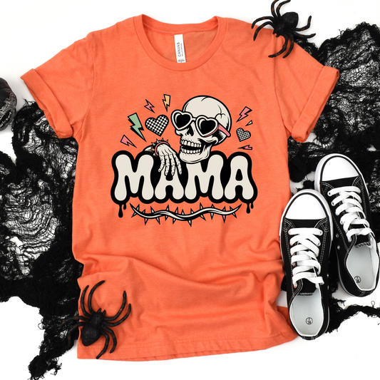 Wholesale Funny Halloween Mama Graphic Tee - Heather Orange Tee