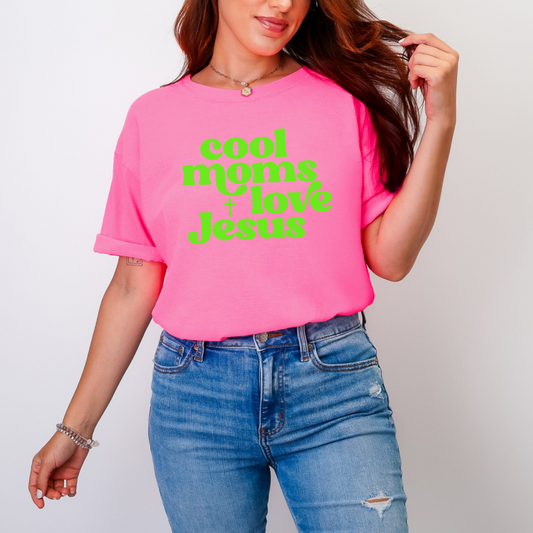 Wholesale Cool moms love Jesus Graphic Tee - CC Neon Pink Tee