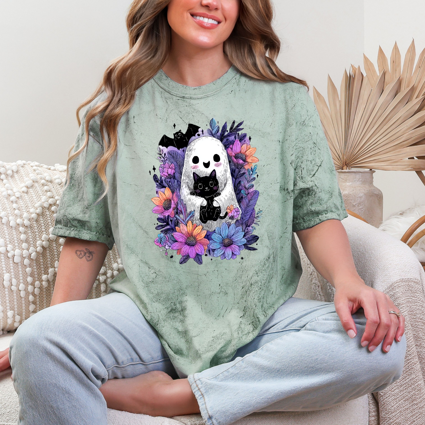 Wholesale Floral Ghost Graphic Tee - CC Colorblast Fern Tee