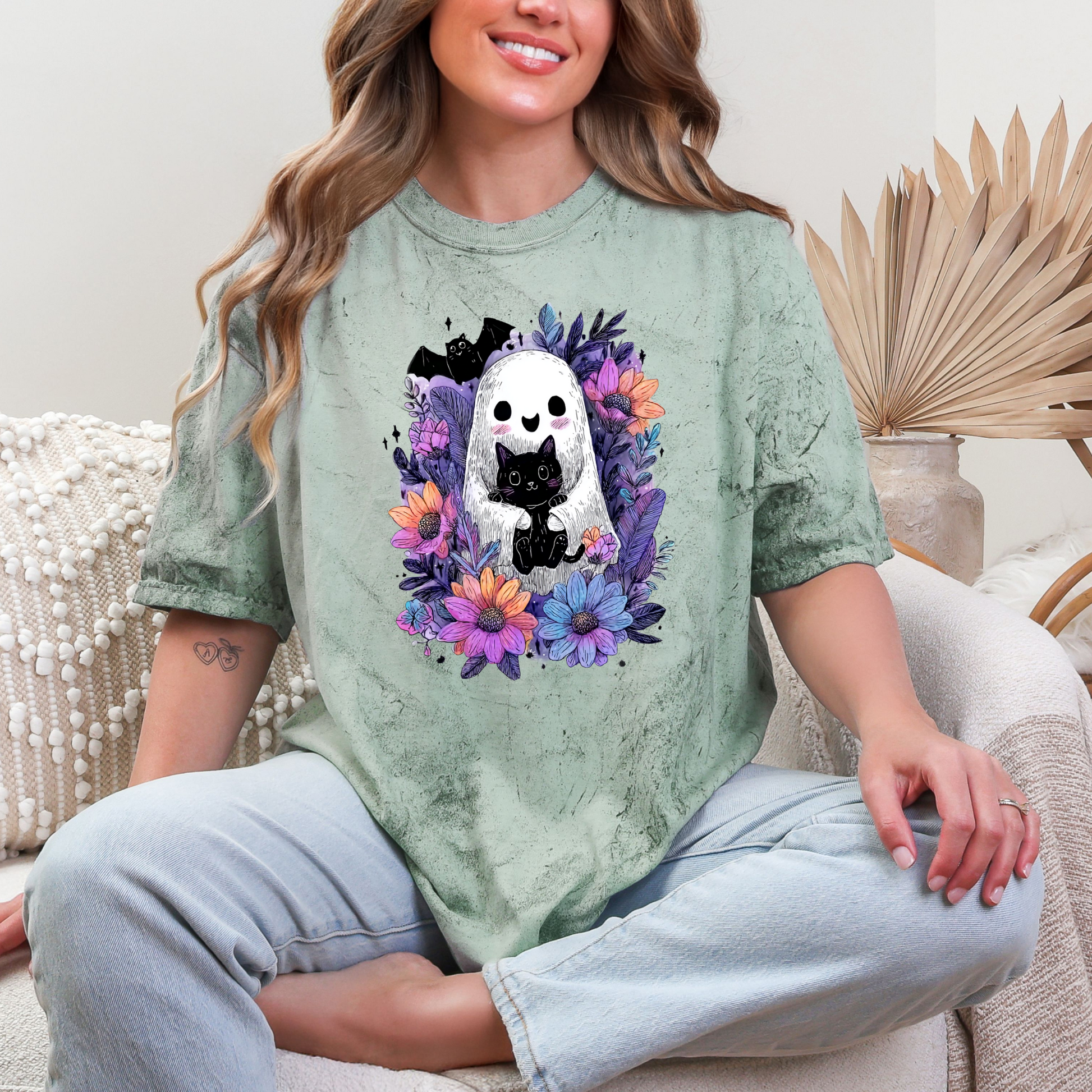 Wholesale Floral Ghost Graphic Tee - CC Colorblast Fern Tee