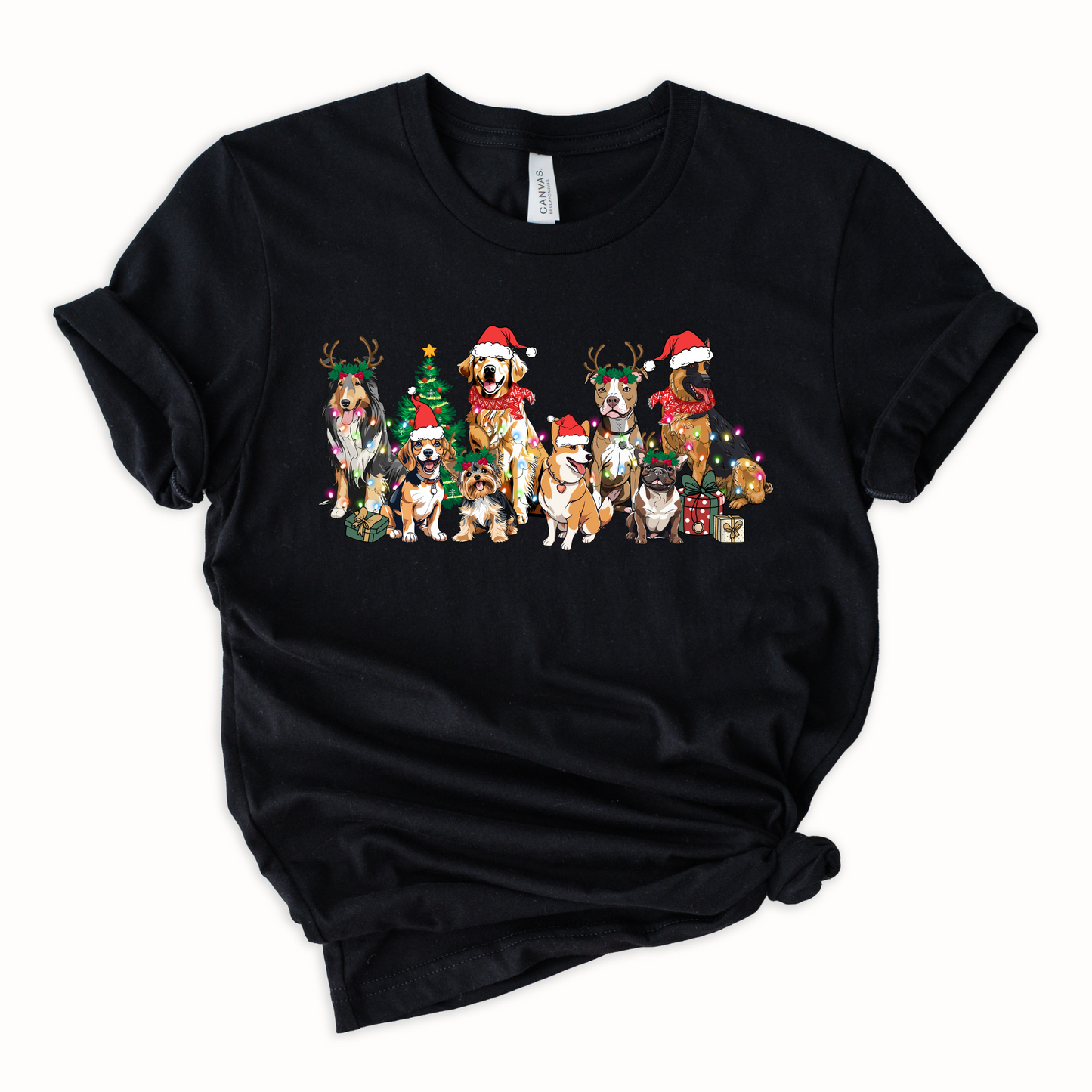 Wholesale Christmas Dogs Graphic Tee - Red Tee