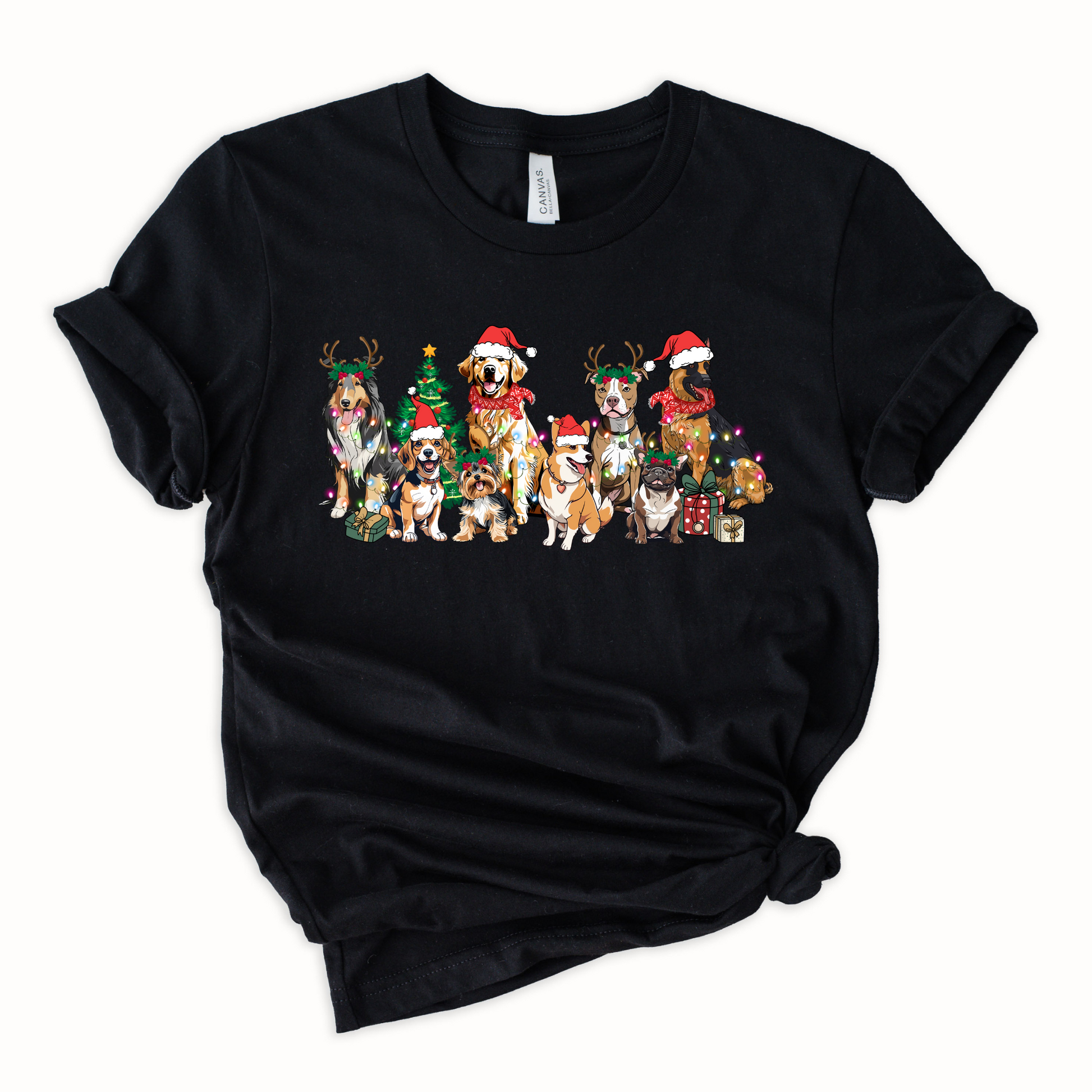 Wholesale Christmas Dogs Graphic Tee - Red Tee