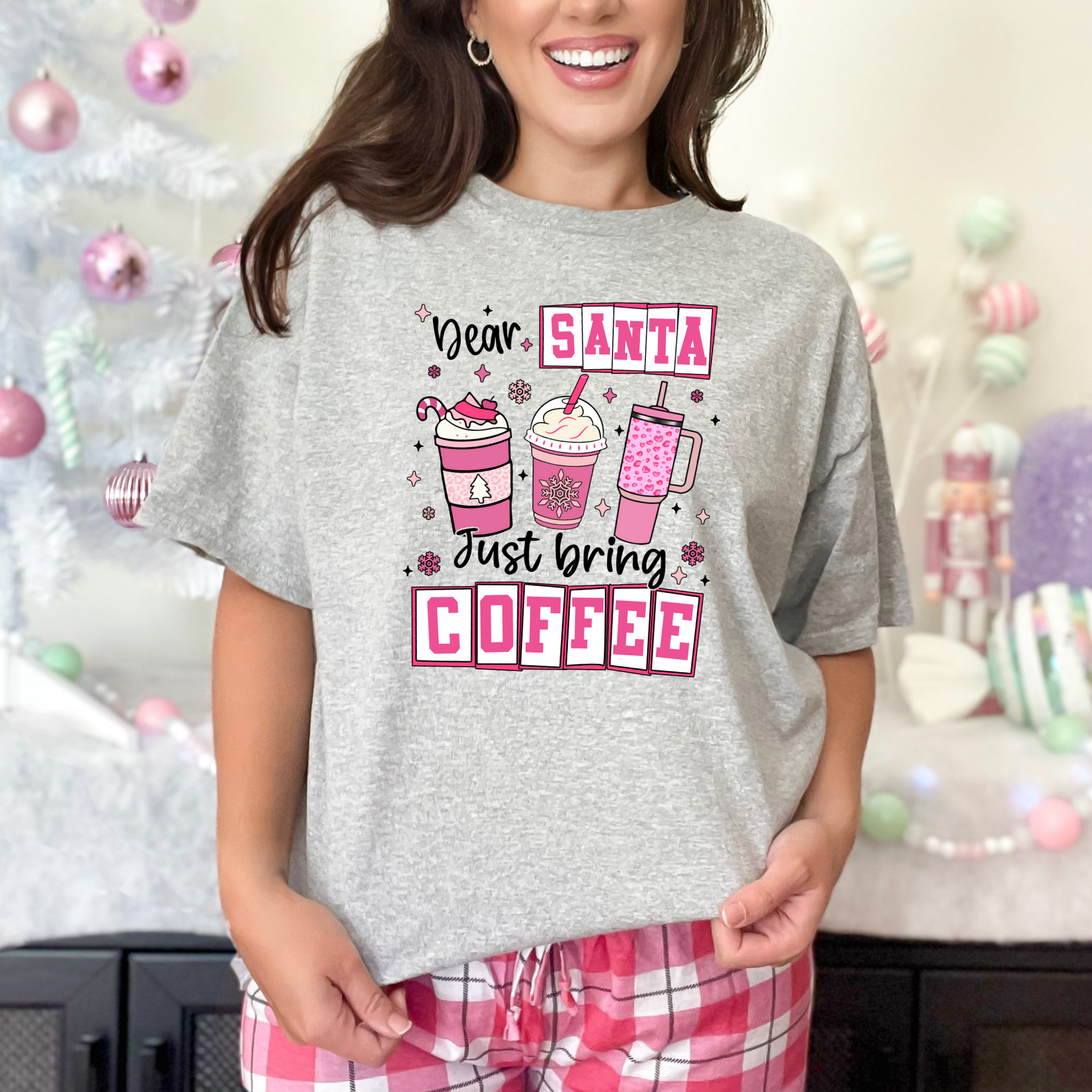 Wholesale Santa Just Bring Coffee - Pink Sweatshirt