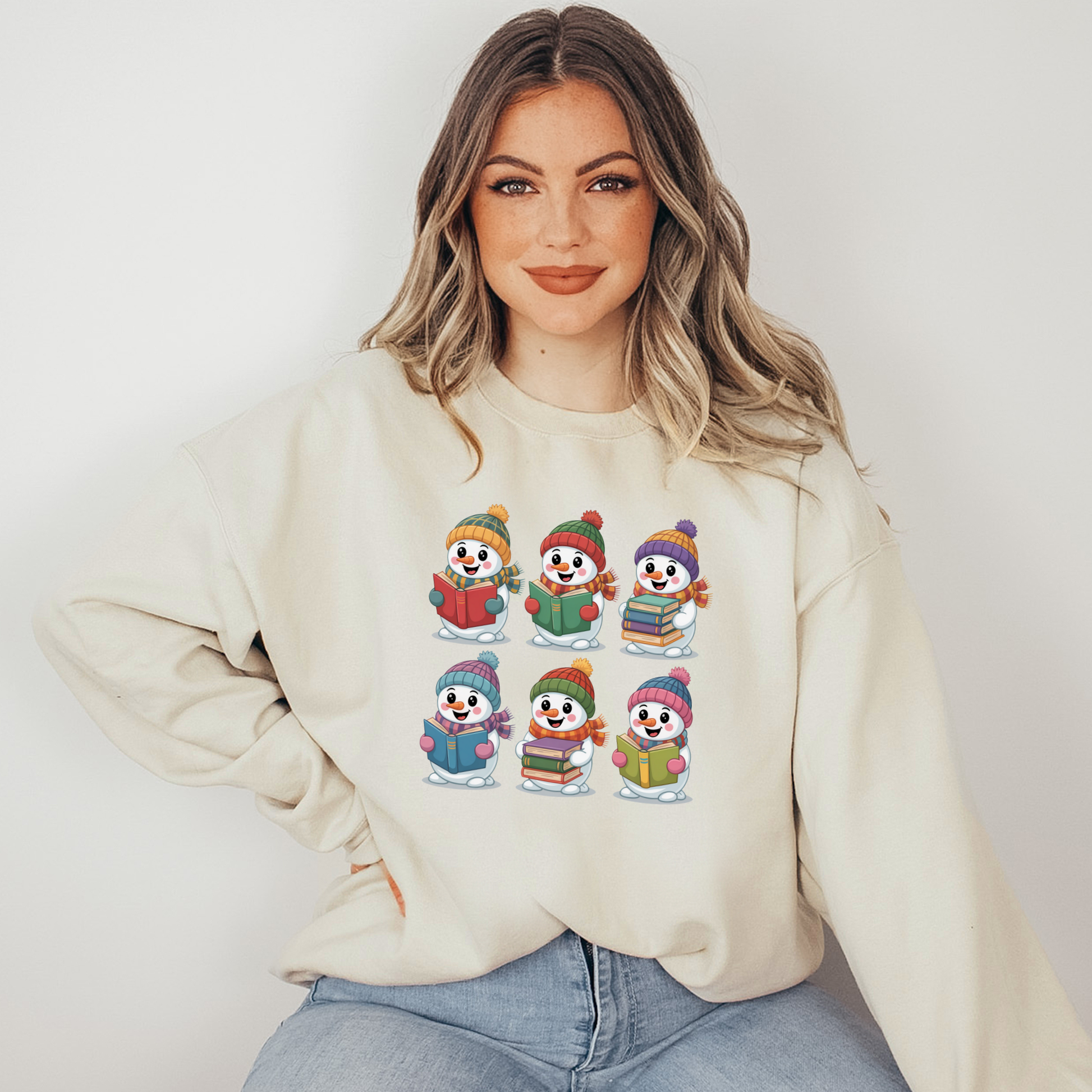 Wholesale Reading Snowmen Sweatshirt - Sand Sweatshirt