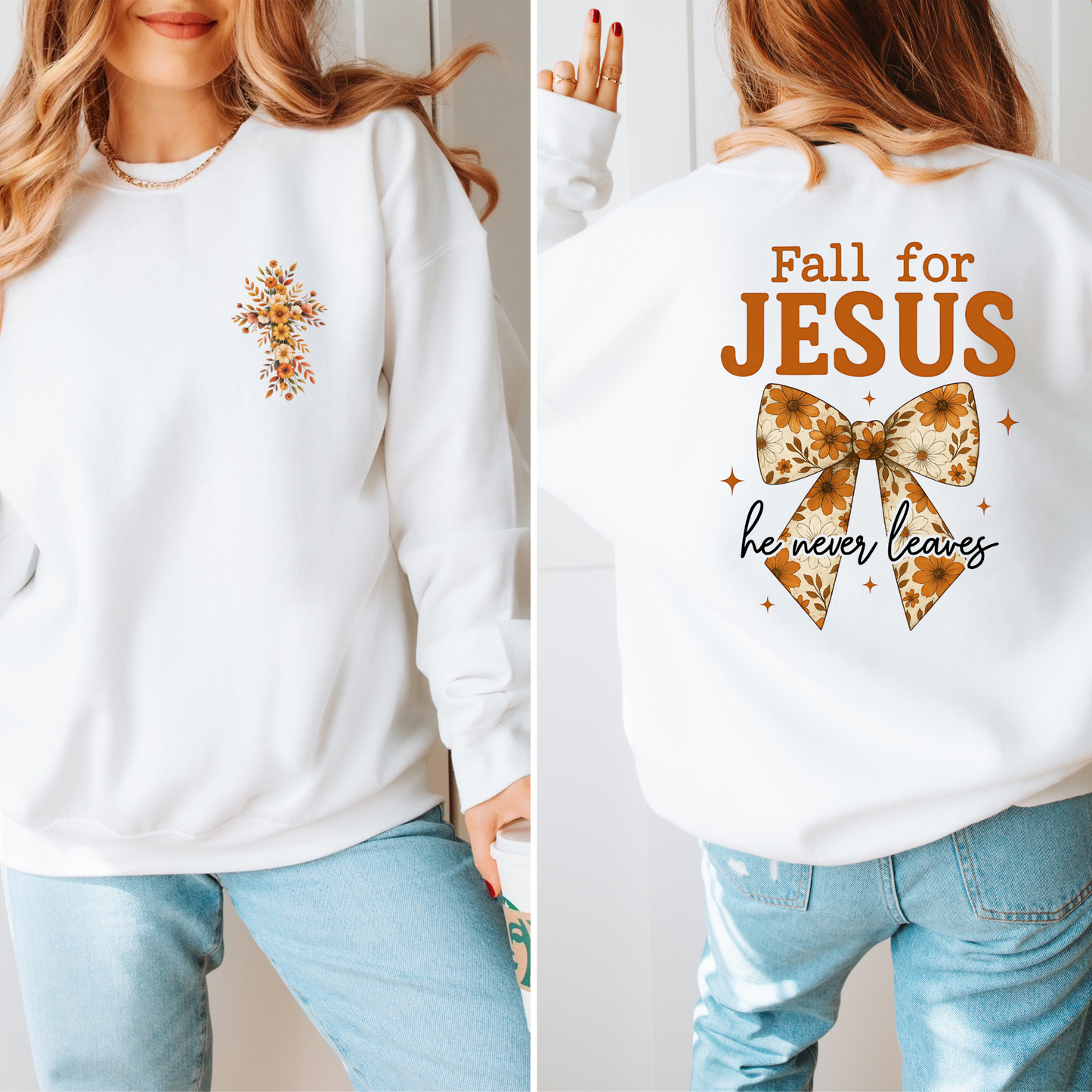 Wholesale Fall For Jesus Front/Back Sweatshirt - White Sweatshirt