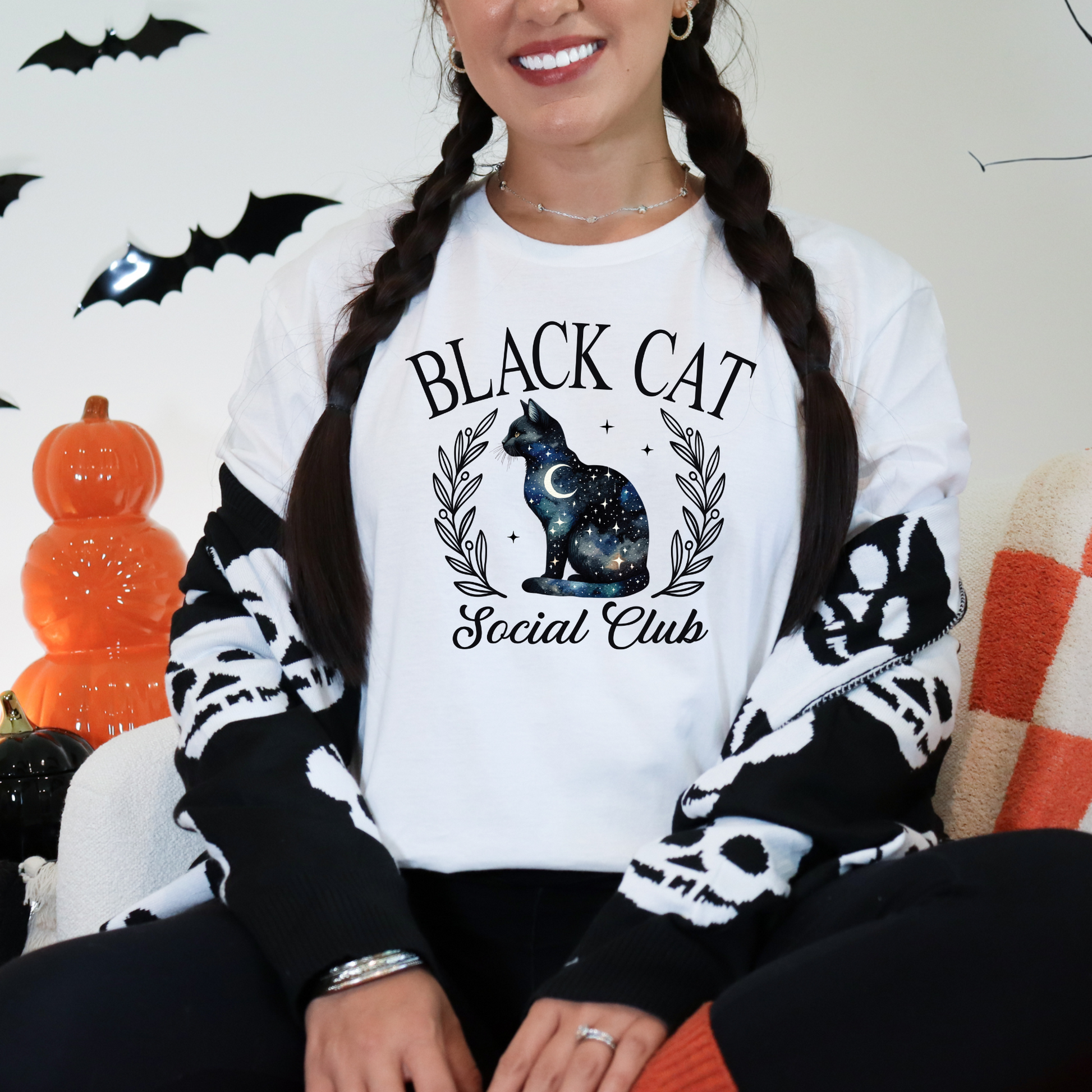 Wholesale Black Cat Social Club Graphic Tee - White Tee