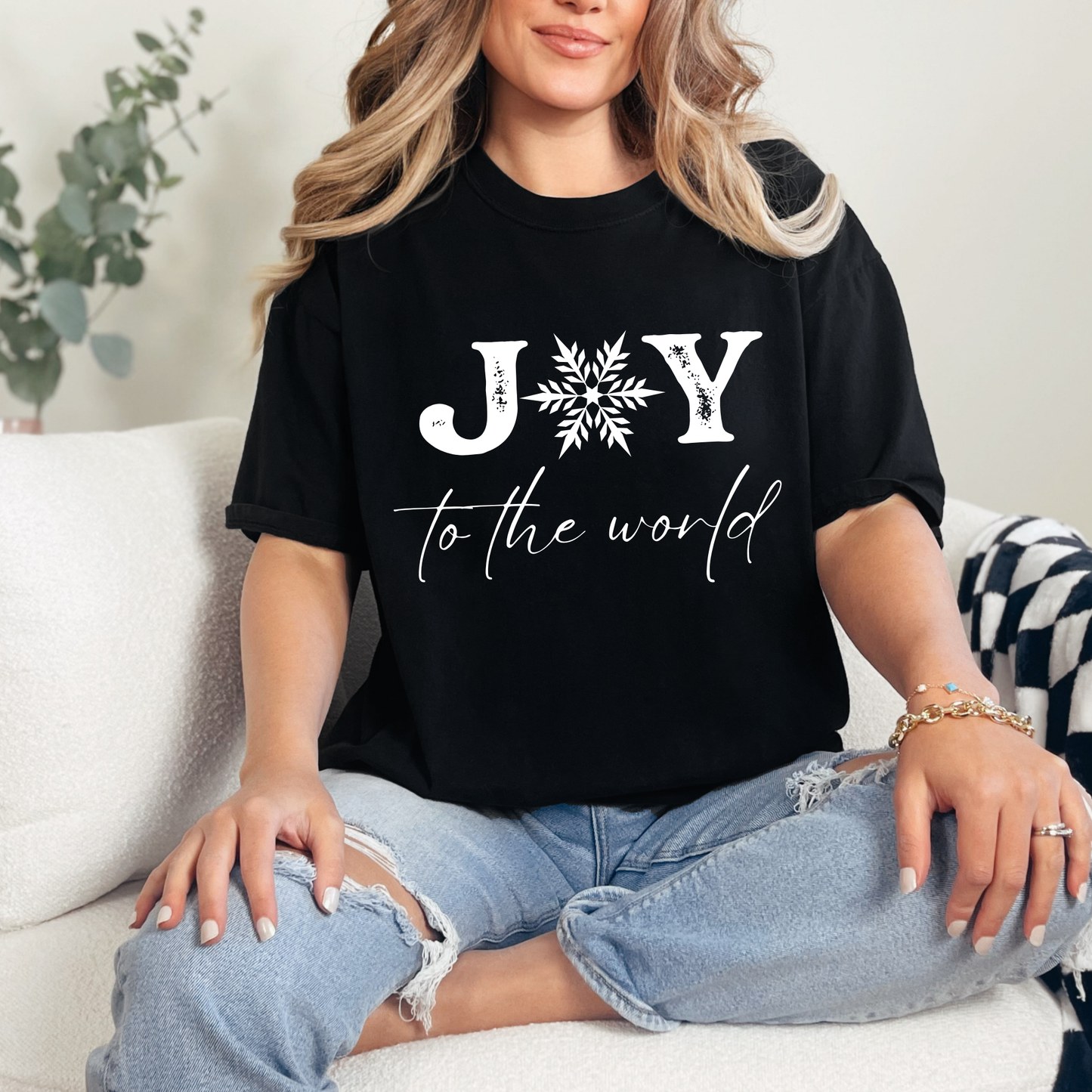 Wholesale Joy to the World Snowflake Graphic Tee - Black Tee