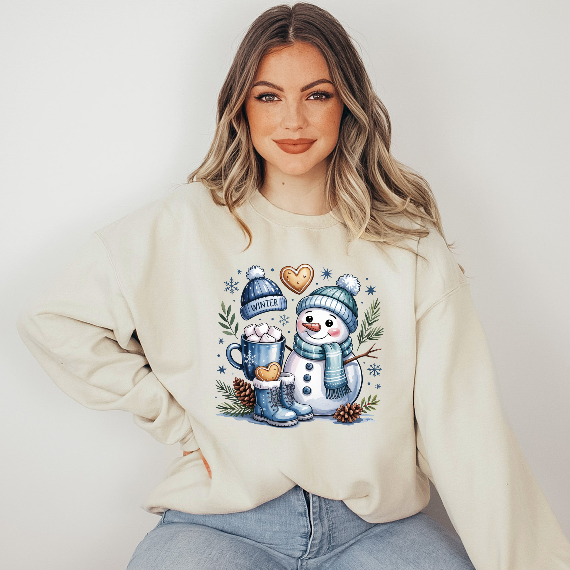 Wholesale Blue Snowman Sweatshirt - Sand Sweatshirt