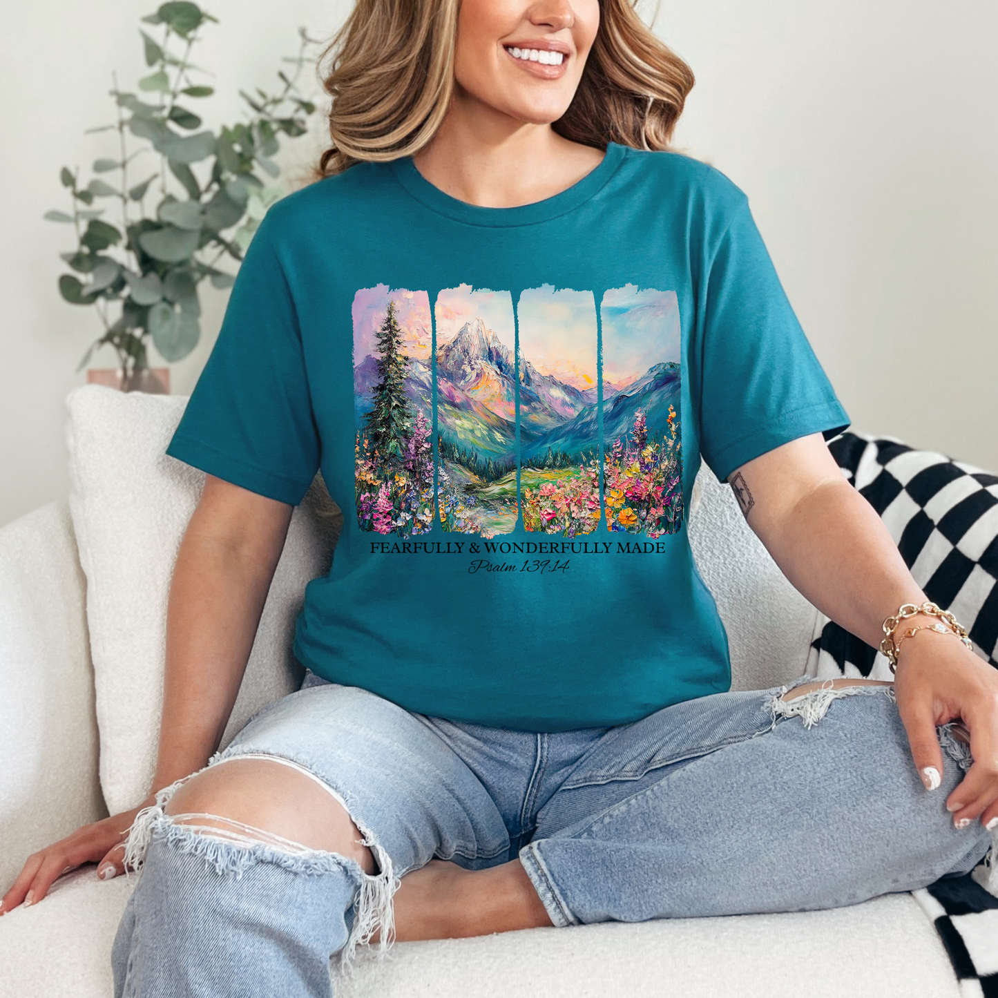 Wholesale Brushstroke Wonderfully Made Graphic Tee - Deep Teal Tee