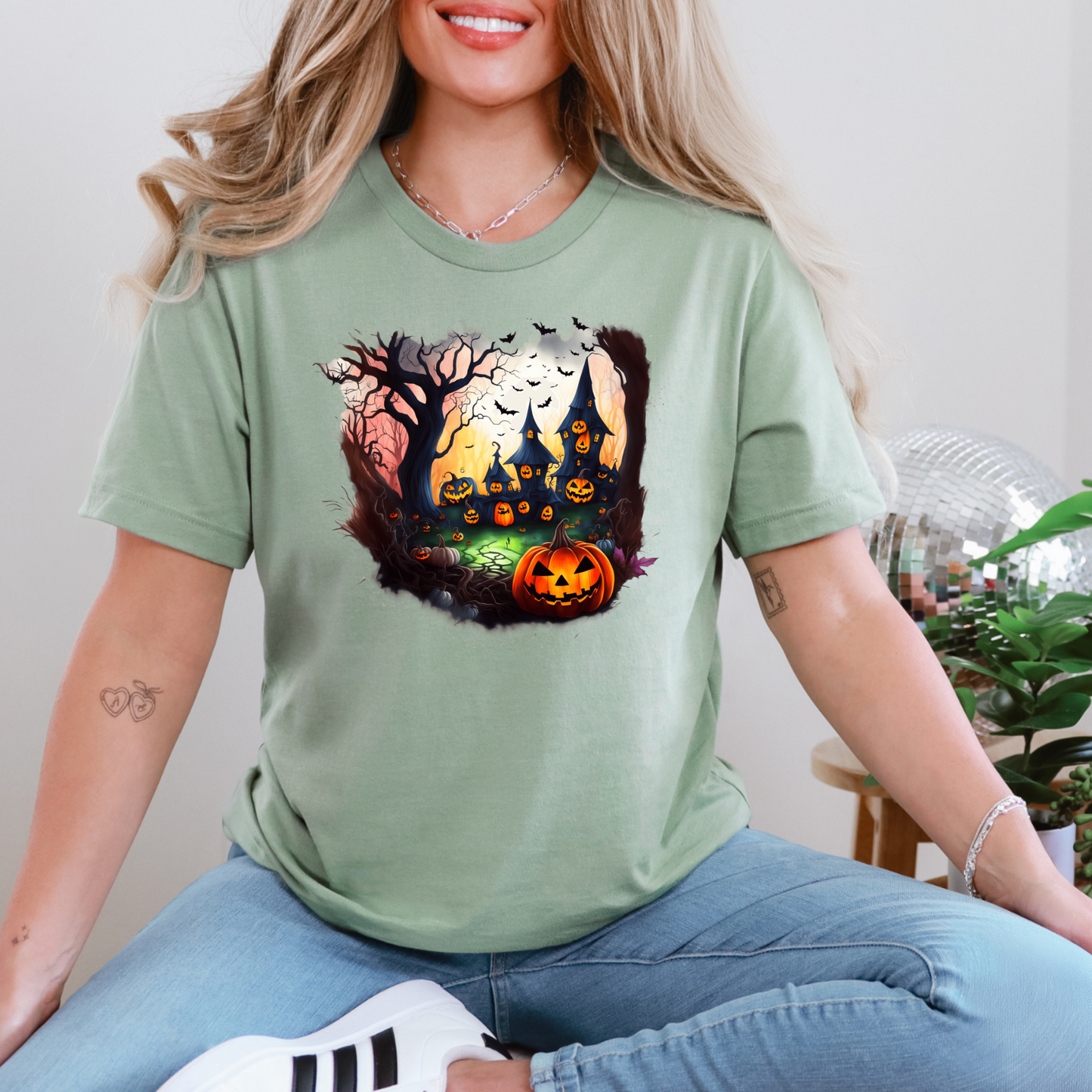 Wholesale Spooky Forest Graphic Tee - Sage Tee