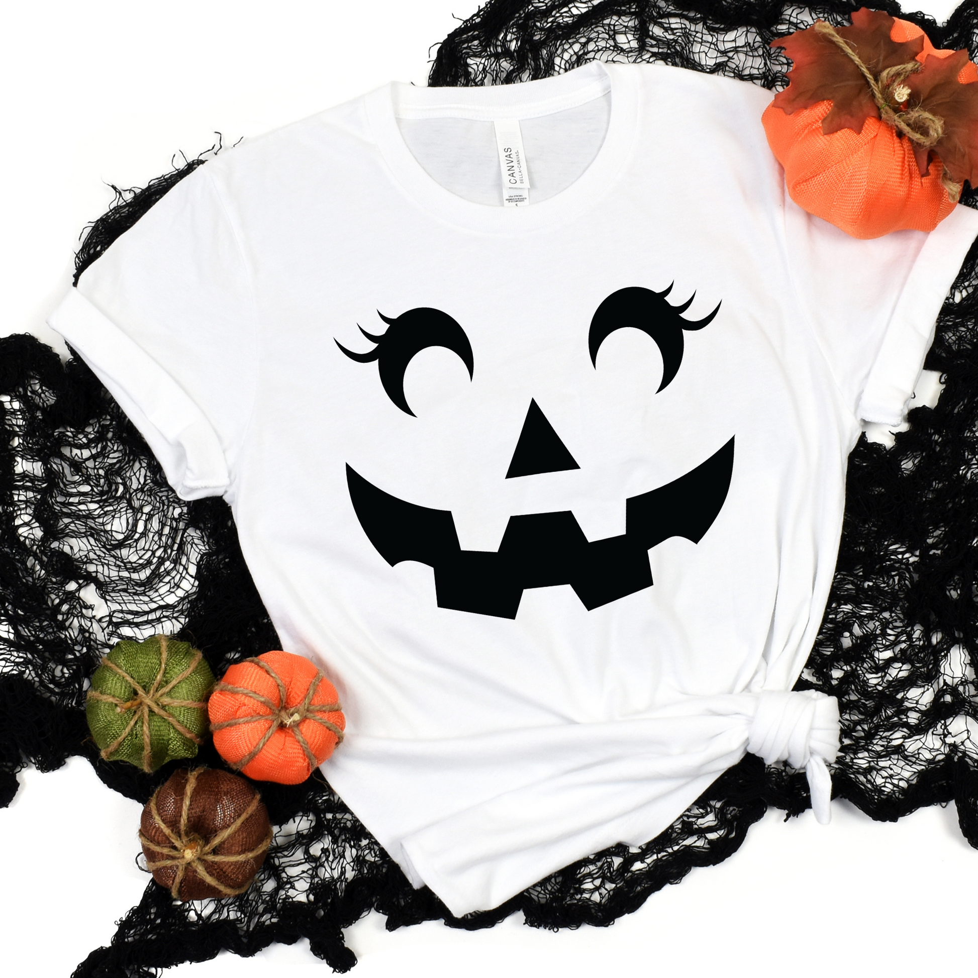 Wholesale Pumpkin Face Graphic Tee - White Tee