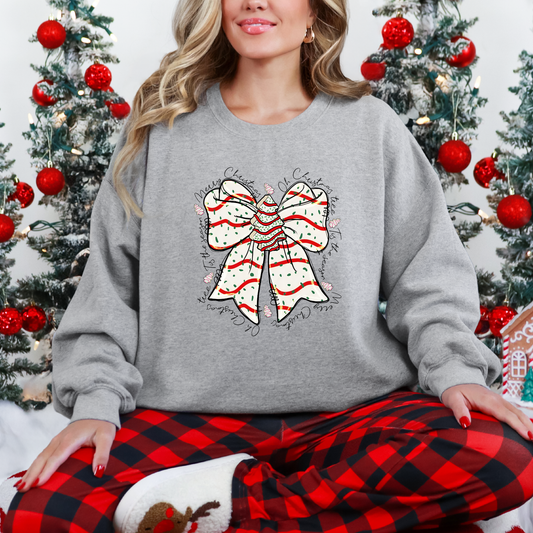 Wholesale Retro Christmas Tree Bow Sweatshirt - Grey Sweatshirt