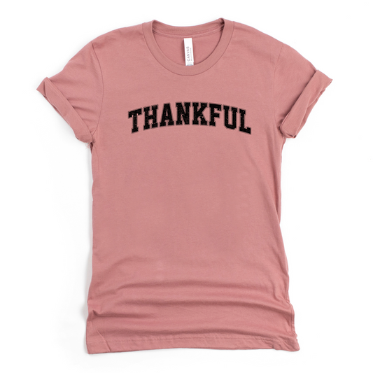 Wholesale Varsity Thankful Graphic Tee - Mauve Tee