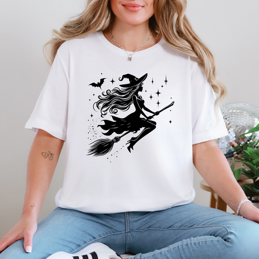 Wholesale Witch on Broom Graphic Tee - White Tee