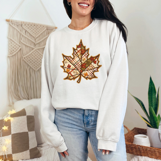 Wholesale Maple Leaf Patchwork Sweatshirt - White Sweatshirt