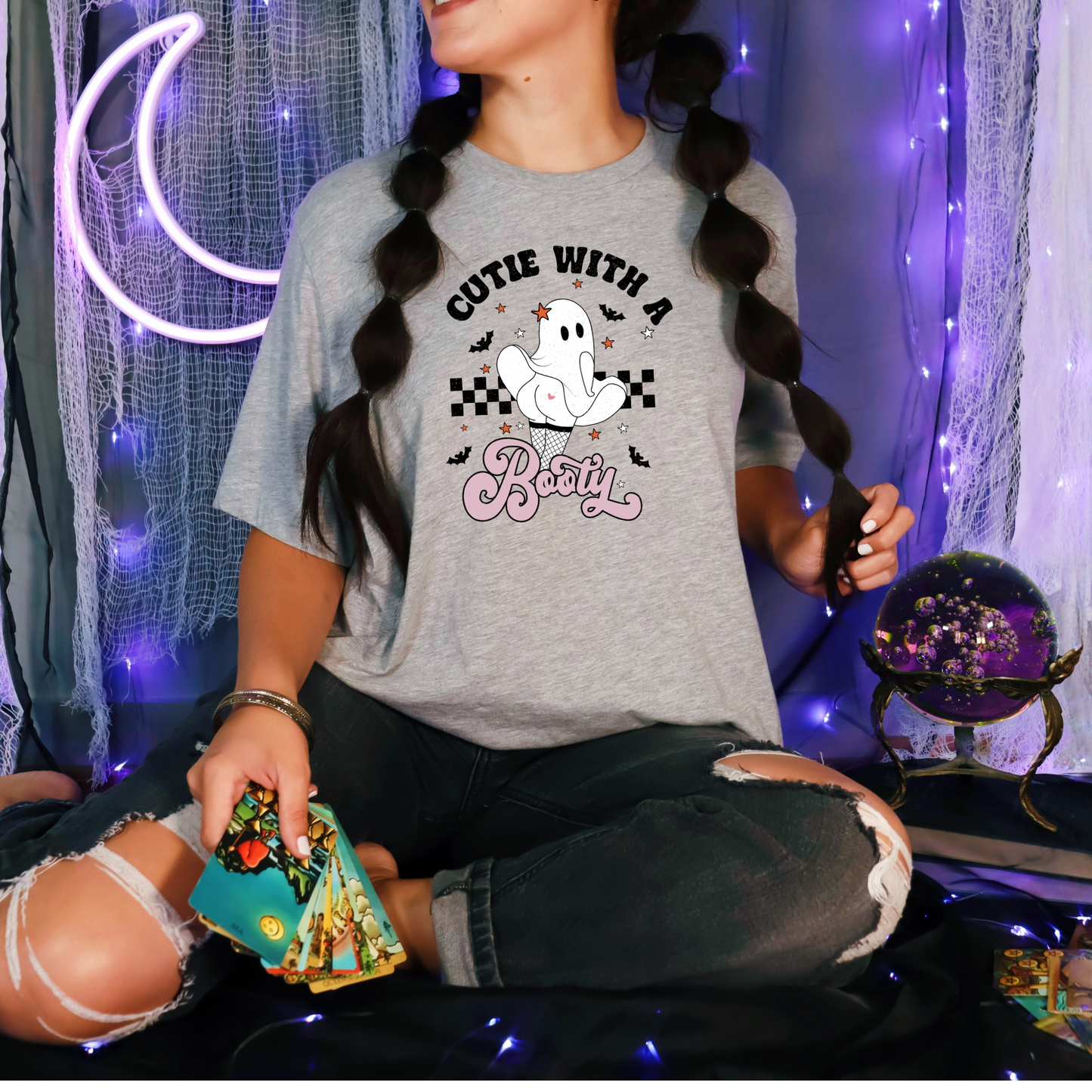 Wholesale Cutie with a BOOty Graphic Tee - Grey Tee