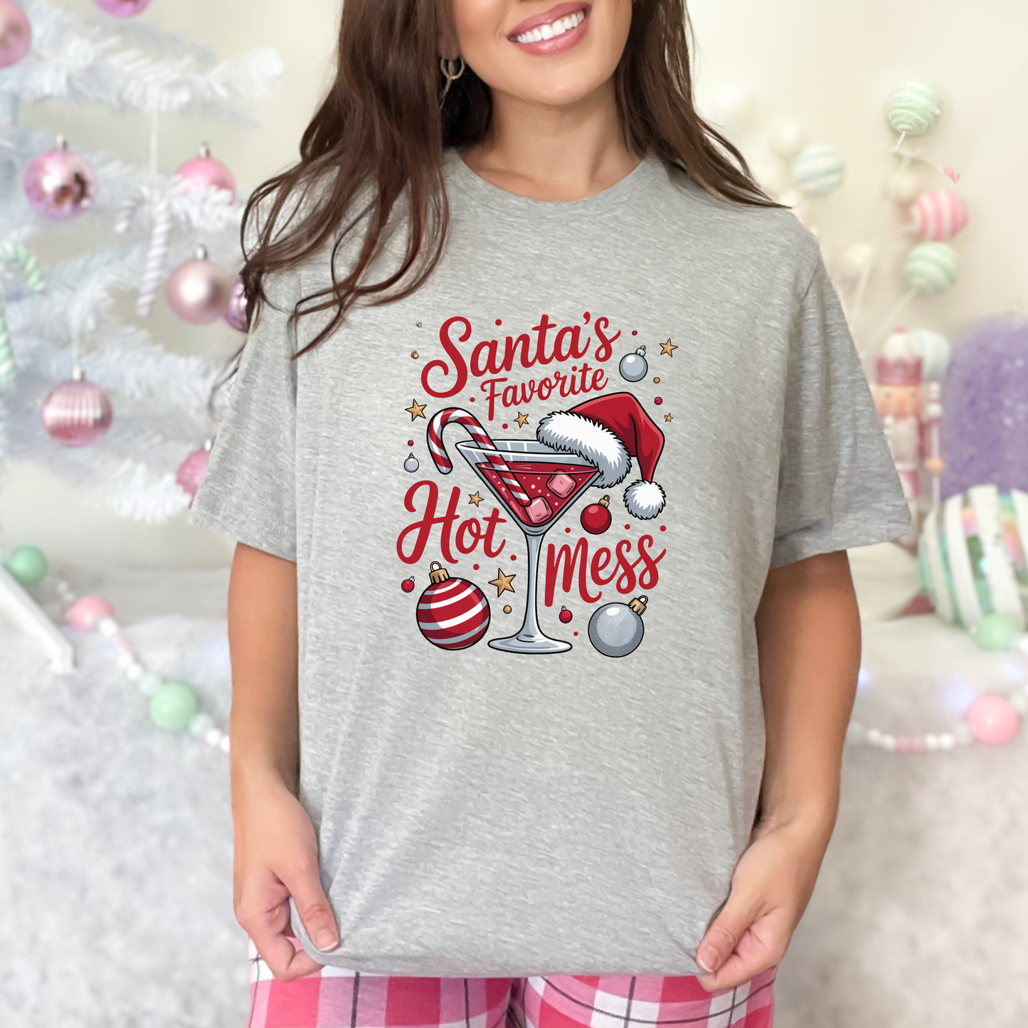 Wholesale Santa's Hot Mess Graphic Tee - Grey Tee