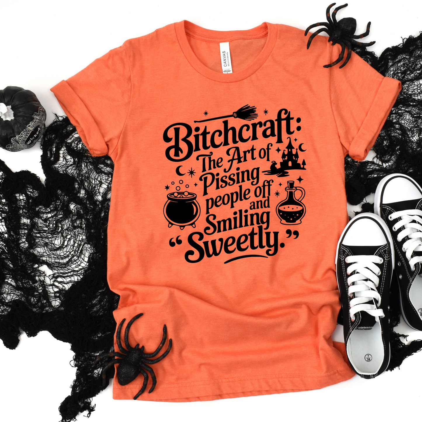 Wholesale Bitchcraft Halloween Graphic Tee - Heather Orange Tee