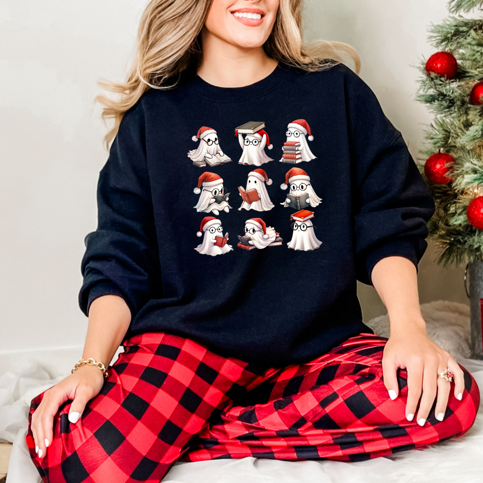Wholesale Reading Santa Ghosts - Black Tee