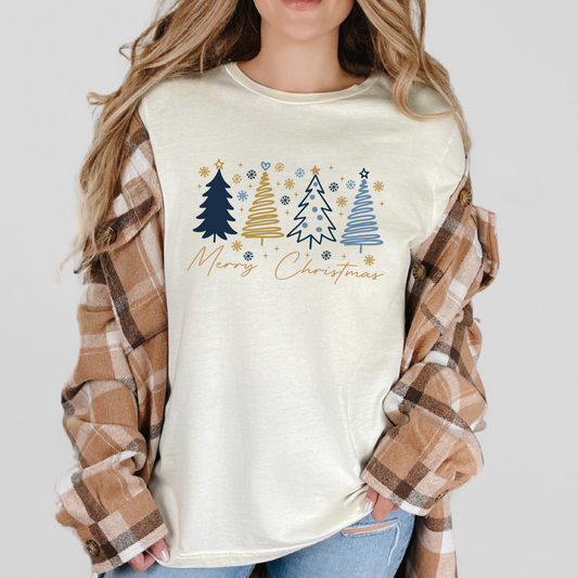 Wholesale Blue Merry Christmas Graphic Tee - Natural Tee