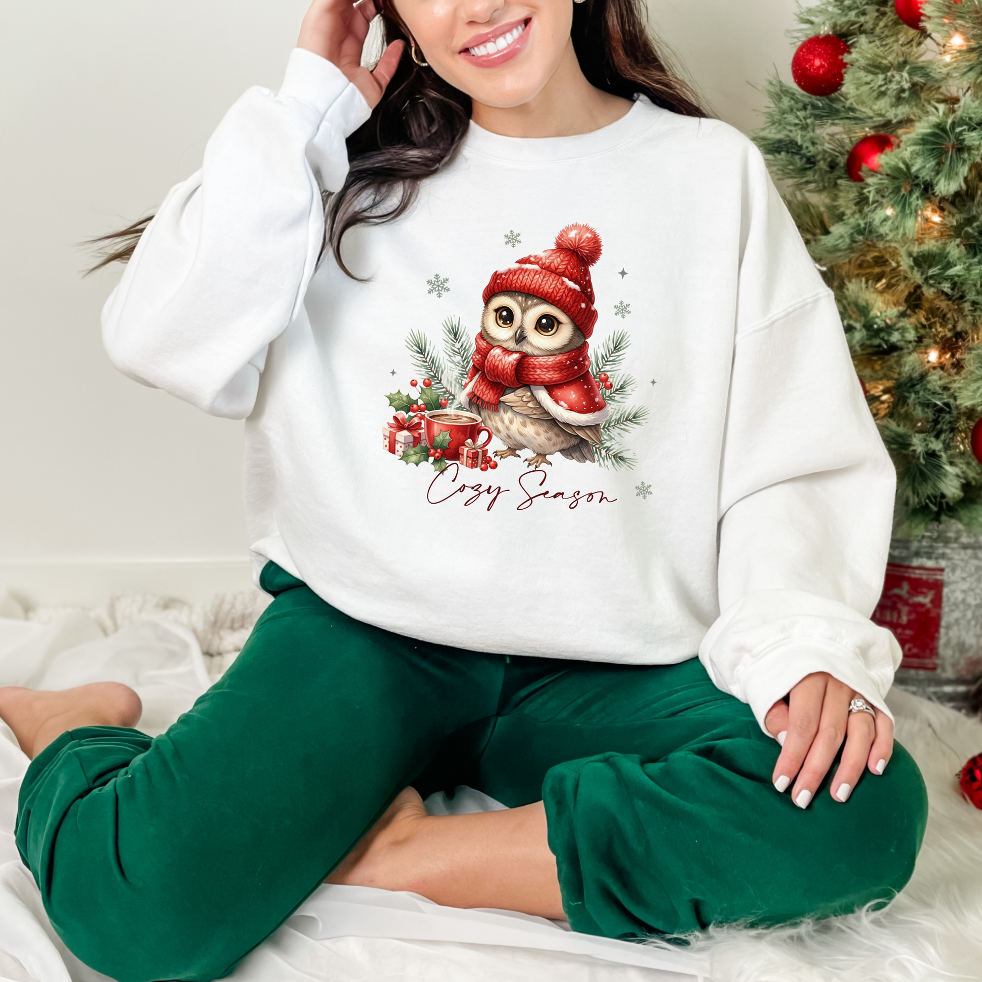 Wholesale Cozy Owl Sweatshirt - White Sweatshirt
