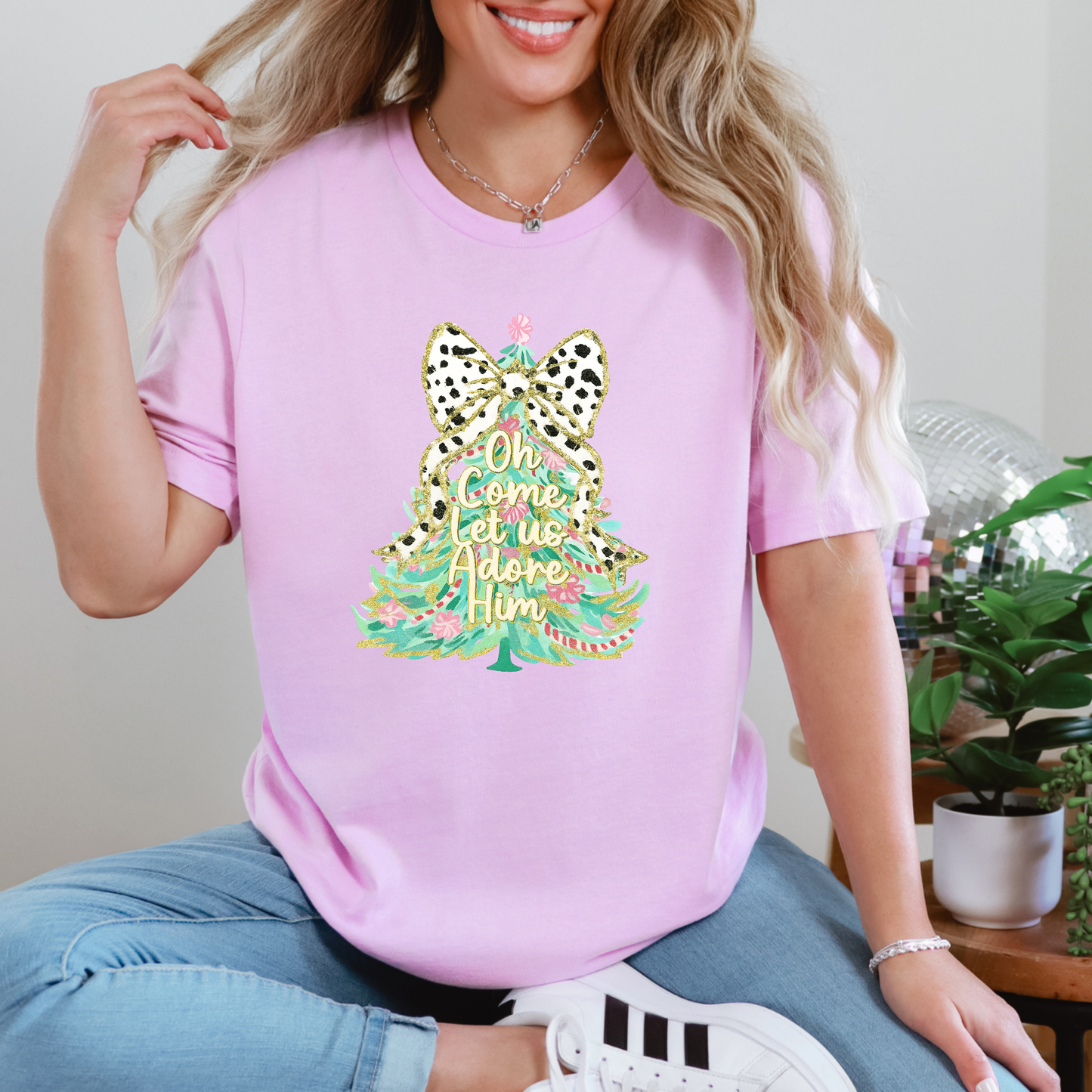 Wholesale Let us Adore Him Bow Graphic Tee - Lilac Tee