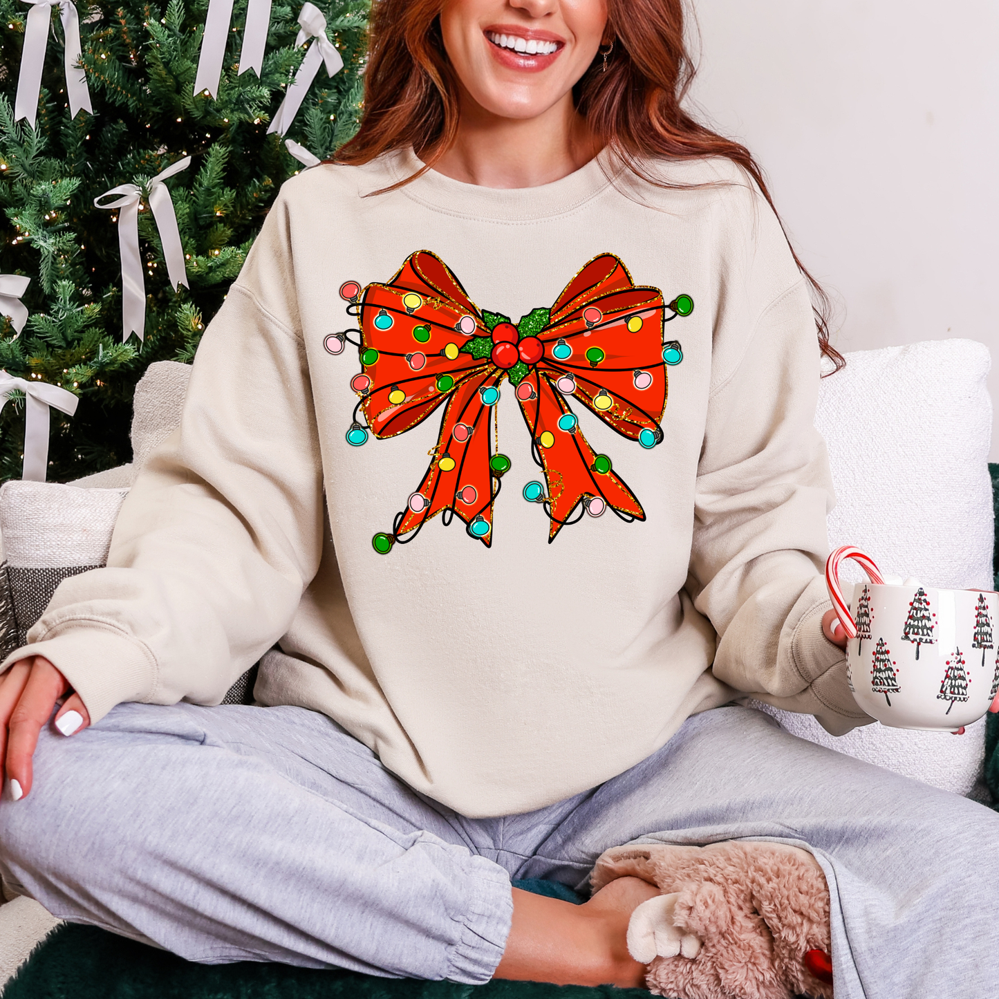 Wholesale Red Bow with Lights Sweatshirt - Sand Sweatshirt