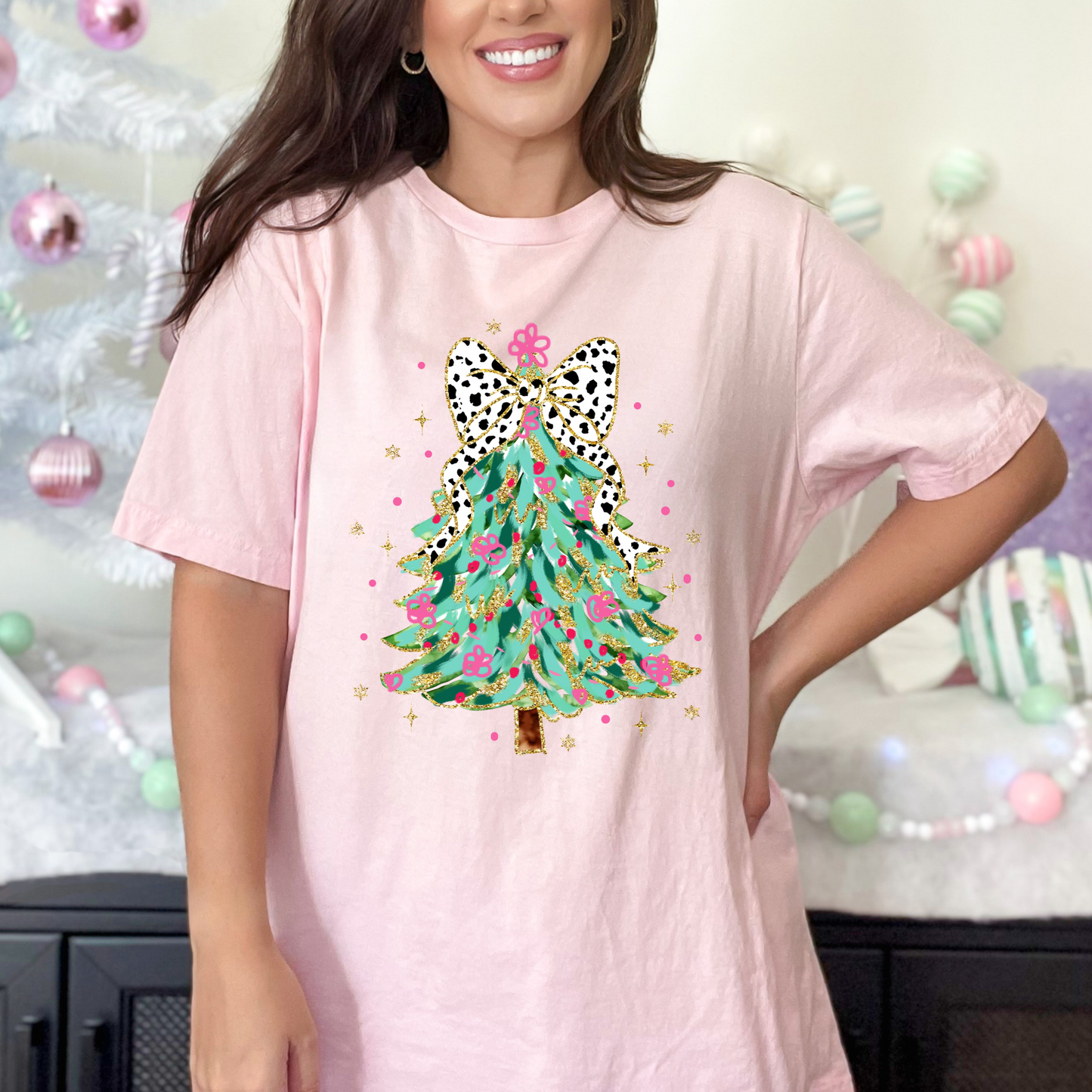 Wholesale Girly Christmas Tree Coquette - Pink Sweatshirt