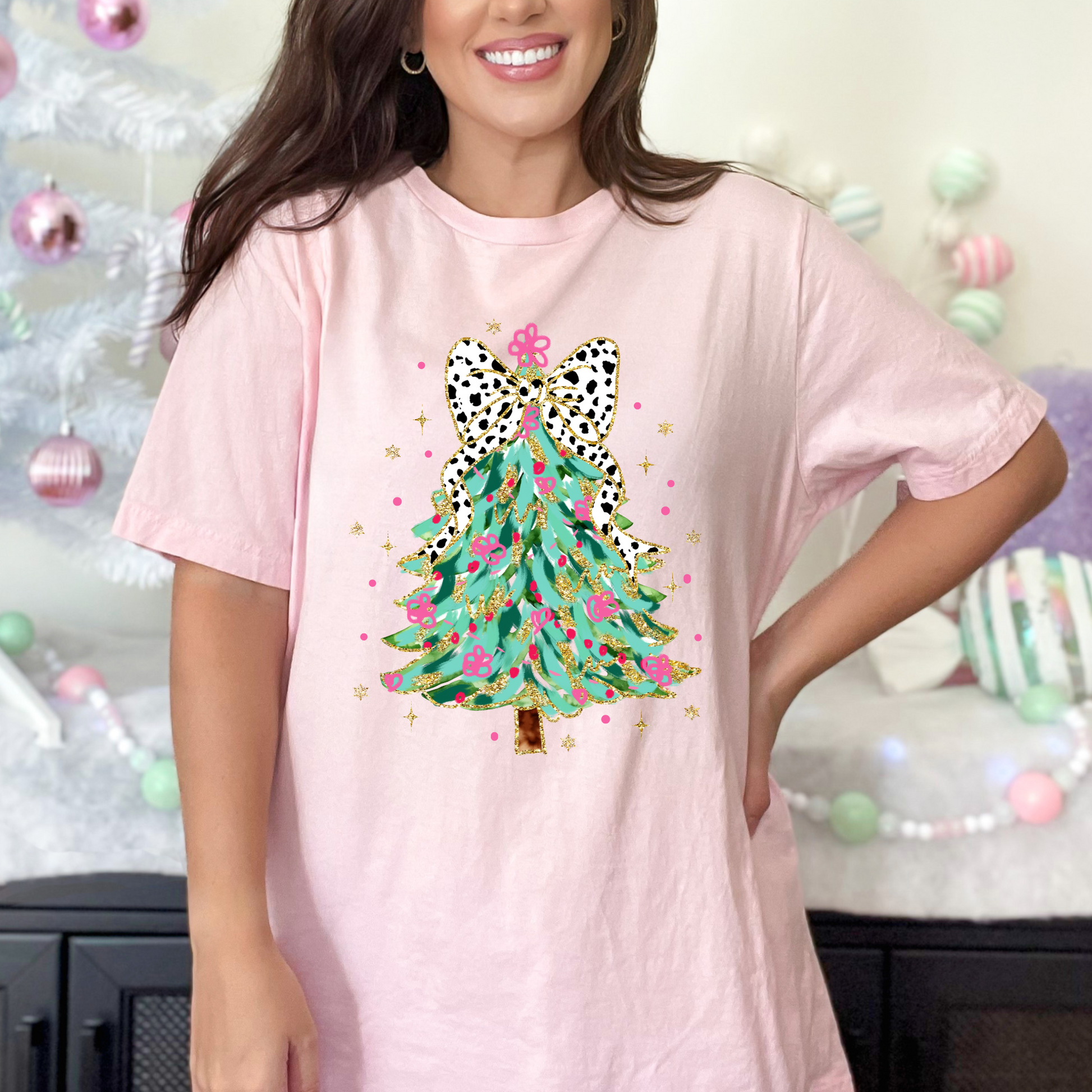 Wholesale Girly Christmas Tree Coquette - Pink Sweatshirt