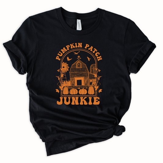 Wholesale Pumpkin Patch Junkie Graphic Tee - Black Sweatshirt