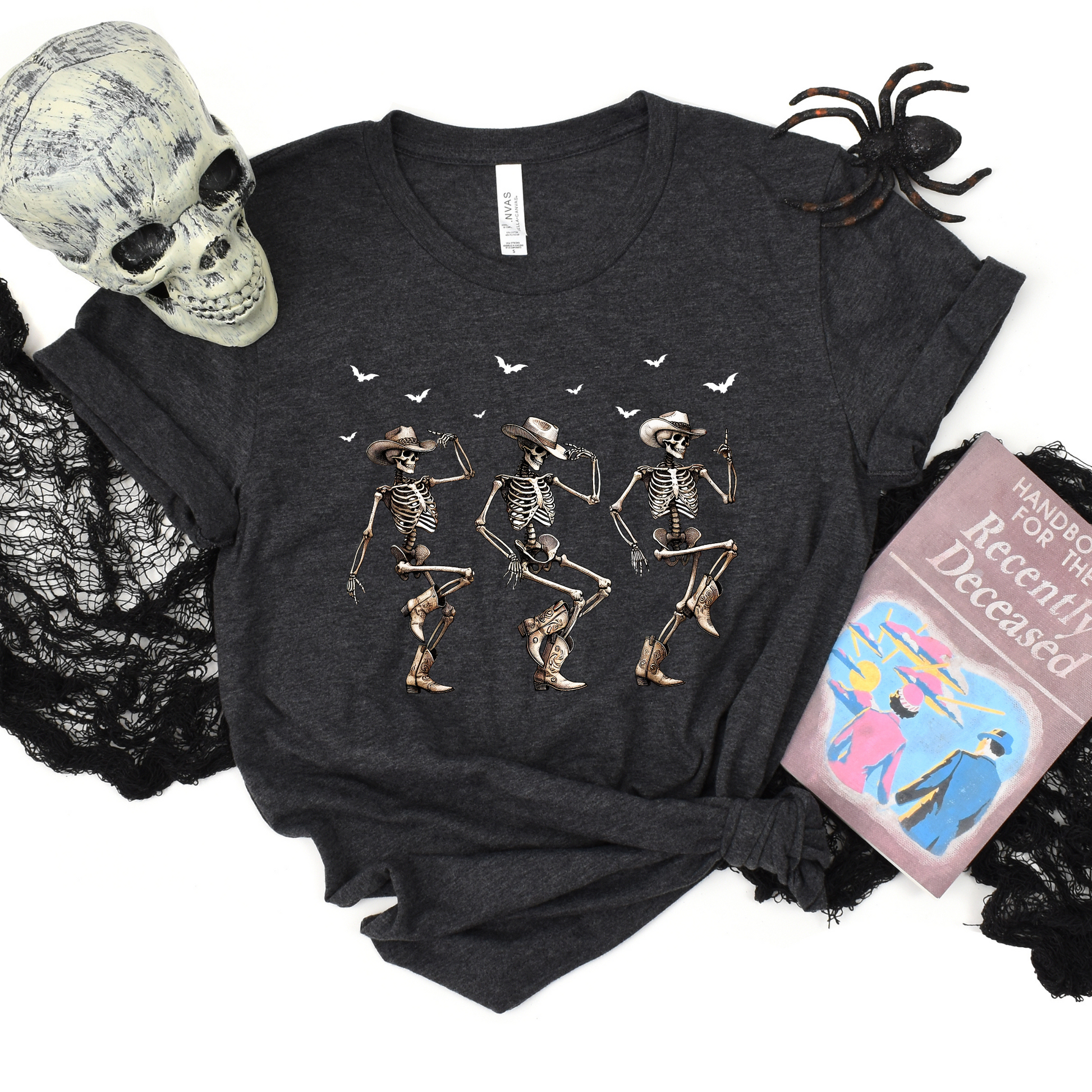 Wholesale Cowboy Skeletons Graphic Tee - Heather Charcoal Tee