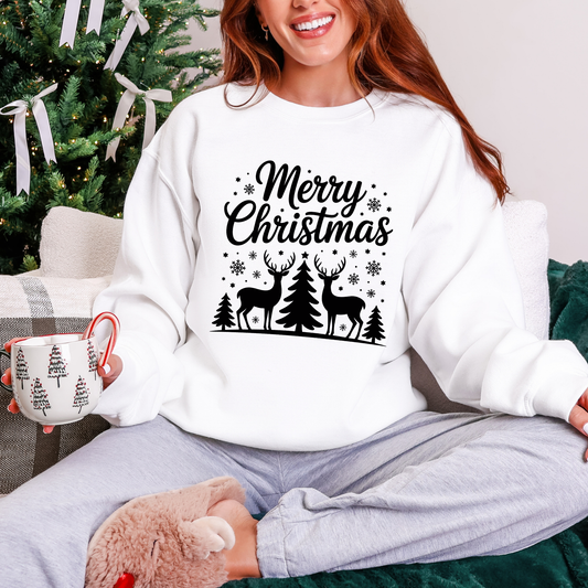 Wholesale Merry Christmas Deer Sweatshirt - White Sweatshirt